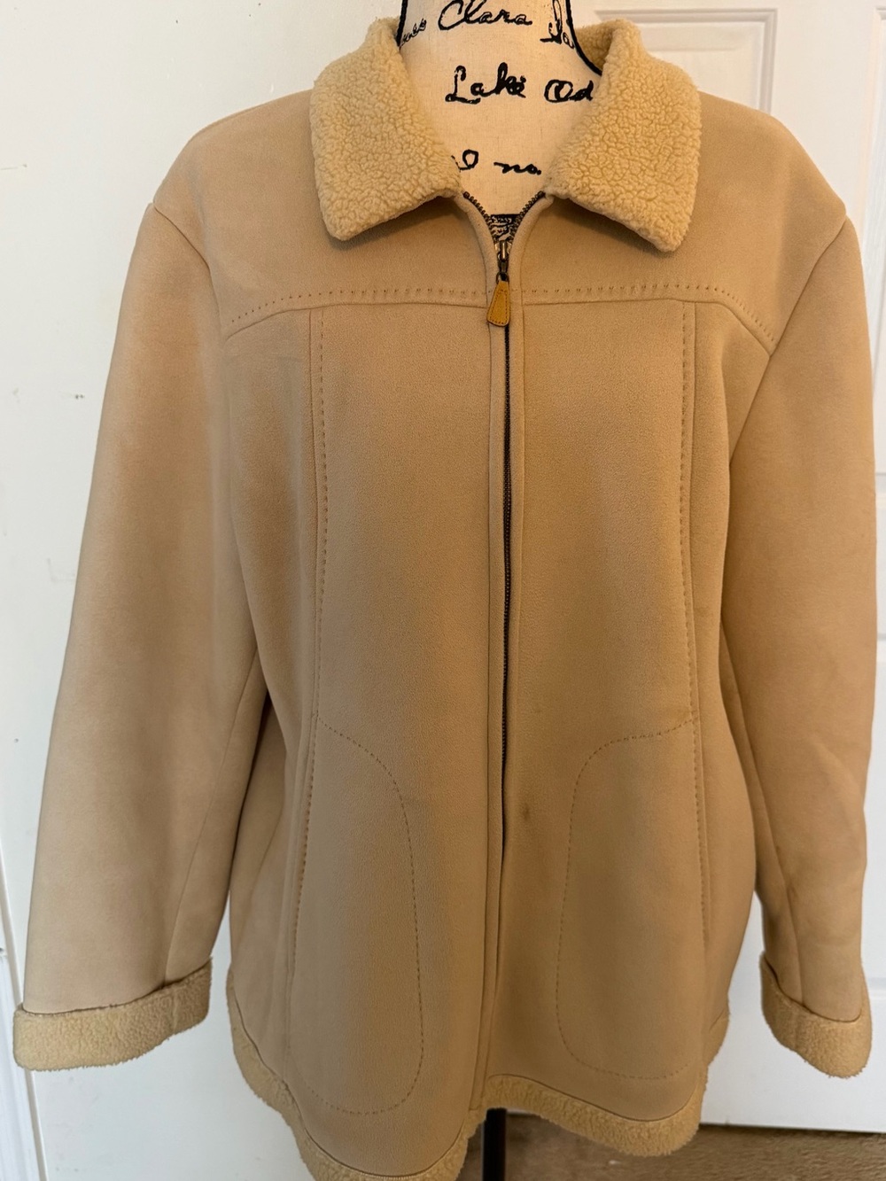 Jones New York Faux Suede Sherpa Lined Zip Up Jacket Women’s size XL